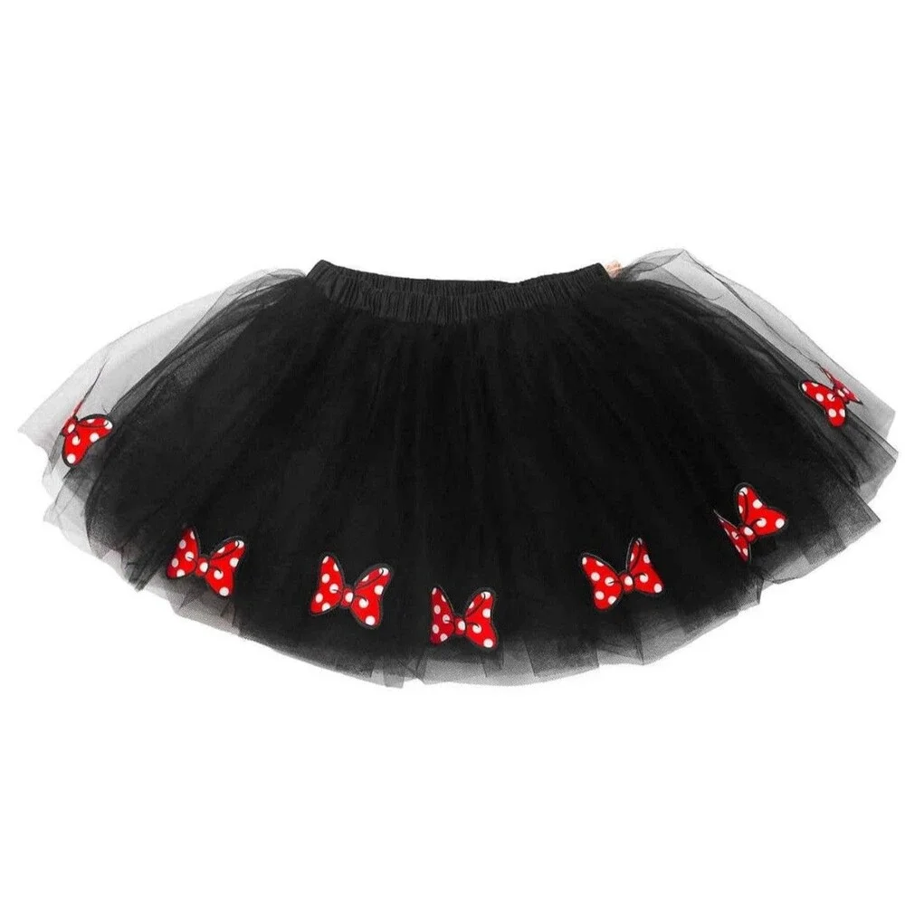 Disney Tutu Couture Girls 7/8 Minnie Mouse Skirt W/ Bows Black TULLE Multi-layer